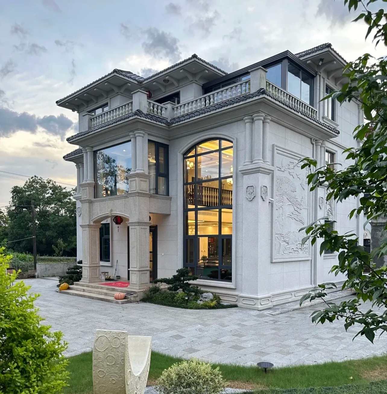 三明 白麻花岗岩私人别墅干挂石材豪华定制