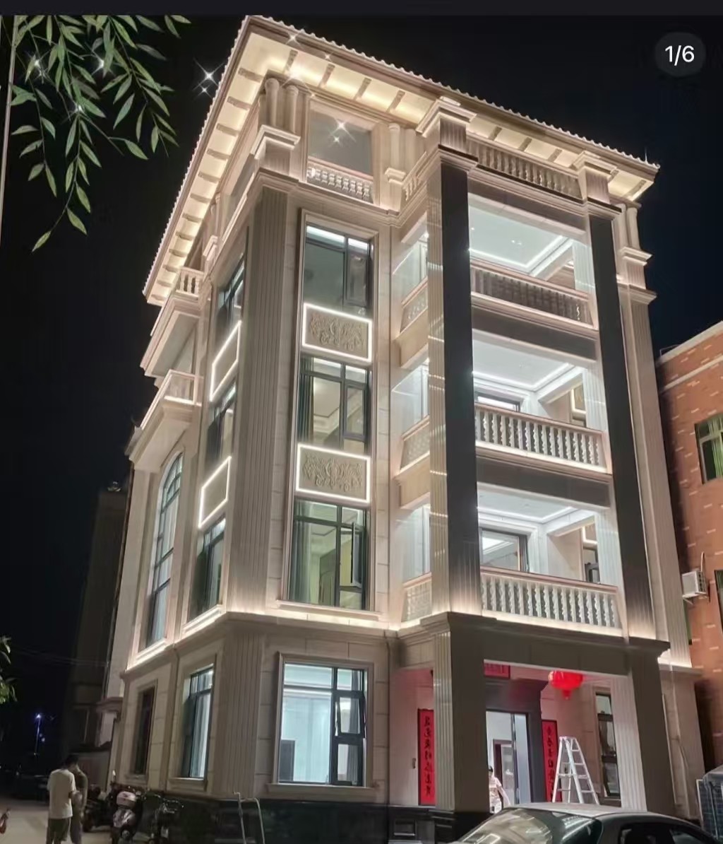 三明 芝麻白花岗岩别墅外墙夜间效果