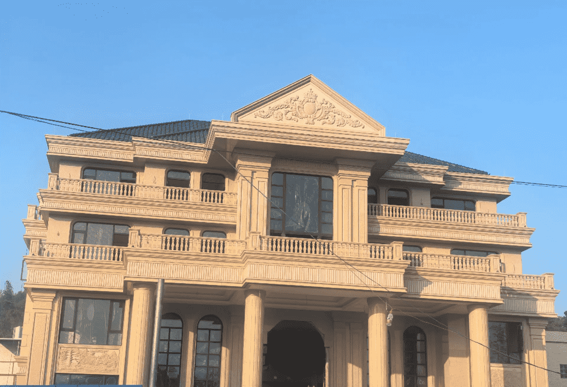 三明黄金麻别墅外墙干挂石材效果示例