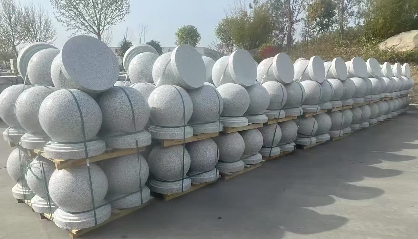 三明 白麻花岗岩石材圆球，石球，挡车球，隔离球，景观石球，风水球等